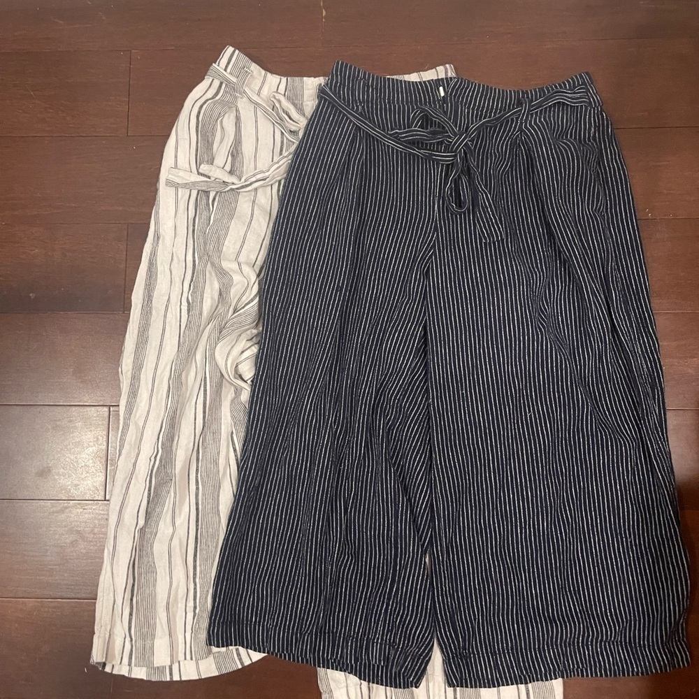 guc set of 2 Striped Wide-Leg linen gap Pants small